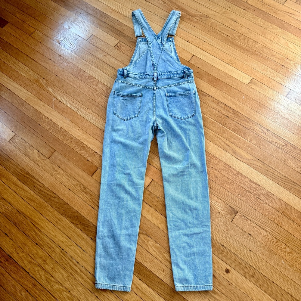 12th Tribe “Runaway Girl” Distressed Denim Overalls Light Wash Size Small - Picture 3 of 8